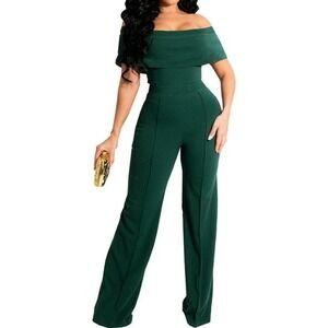 Halfword Women's Off Shoulder Wide Leg Romper Jumpsuit - Green - 2XL